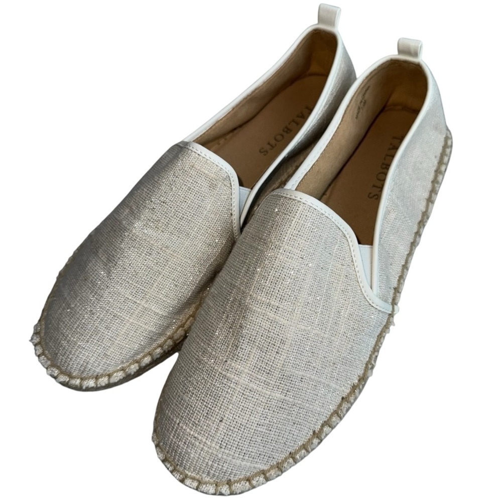 TALBOTS | NEW Izzy Espadrilles Shimmer Linen Canvas Slip On Shoe Memory Foam 7.5